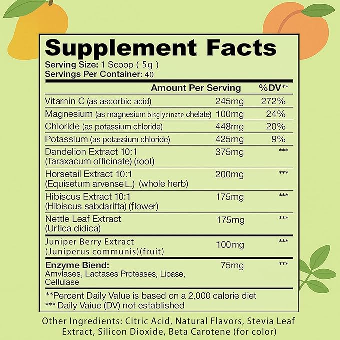 Debloat Powder for Supports Digestive Comfort &amp Bloating Relief Digestive Enzymes for Women &amp Men Rich in Vitamin C Dandelion Root Horsetail Extract Non GMO Peach Mango 200G / 7.05OZ