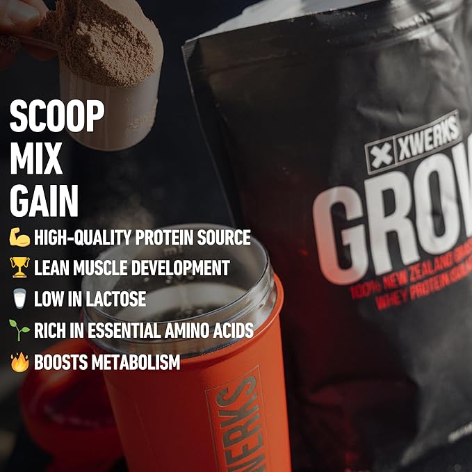 Xwerks Grow Whey Protein Powder 25g Pure Isolate Protein from New Zealand Grass Fed Cows Builds Strength and Speeds Recovery Paleo and Keto Friendly Soy and Gluten Free Strawberry 30 Servings
