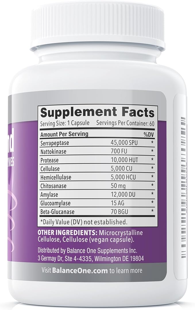 Balance ONE Biofilm Disruptor – Proteolytic Enzymes &amp Defense Supplement with Serrapeptase &amp Nattokinase – Systemic &amp Digestive Support – 60 Capsules 2 Month Supply – for Women &amp Men