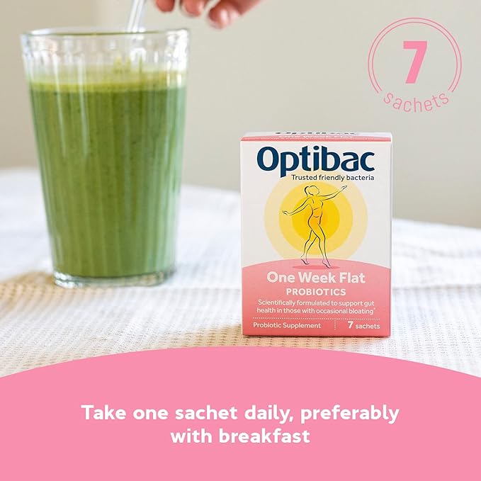 Optibac Probiotics One Week Flat - Vegan Probiotic Supplement for Digestion Gut Health &amp Occasional Bloating 5 Billion CFU - 7 Sachets