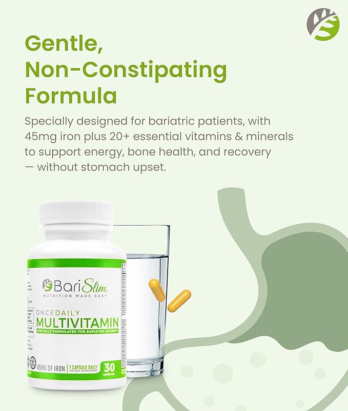 BariSlim Once Daily Bariatric Multivitamin Capsule - 45mg of Iron - Bariatric Vitamin &amp Supplement for Post Bariatric Surgery Including Gastric Bypass &amp Gastric Sleeve | 90 Day Supply