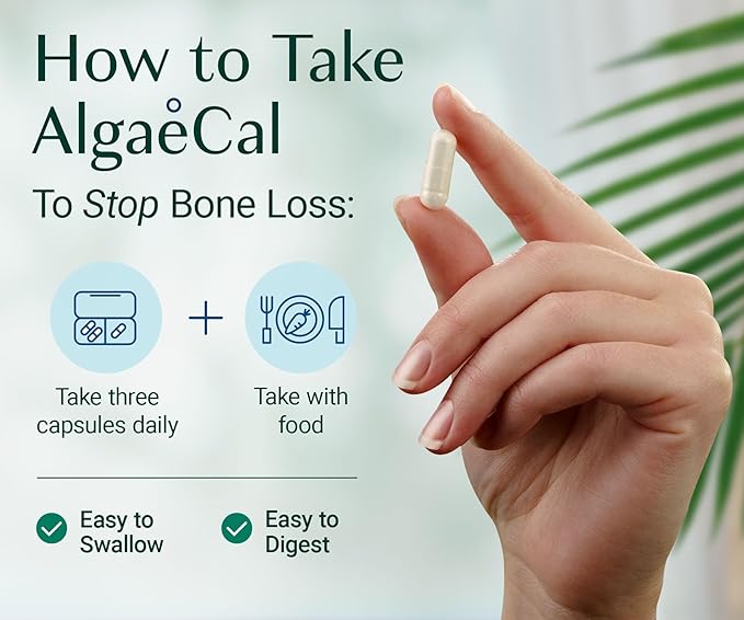 ALGAECAL- Plant Based Calcium Supplement with Vitamin D3 (1000 IU) for Bone Strength Contains 13 Minerals Supporting Bone Health Organic Calcium (750 mg) for Women &amp Men 90 Veggie Caps Made in
