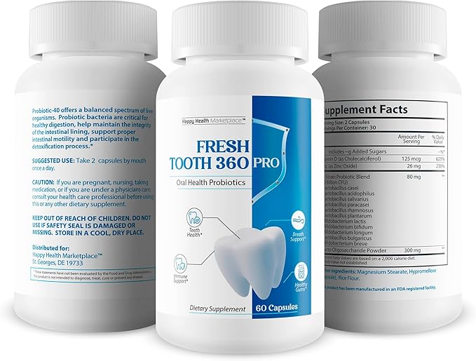 Fresh Tooth 360 Pro Our Best Oral Dental Probiotics for Teeth &amp Gums - Oral Health Probiotics - Mouth Probiotics - Oral Probiotics for Women &amp Men - Oral Probiotics for Men &amp Wm - Best Ora