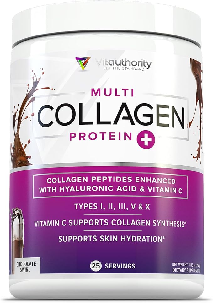 Multi Collagen Peptides Powder for Women - Hydrolyzed Chocolate Collagen Powder for Women with Types I II III V &amp X Vitamin C &amp Hyaluronic Acid for Hair Skin and Nails (Chocolate) - 25 Serving