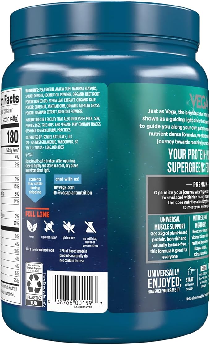Vega Protein and Greens Protein Powder Mixed Berry (11 Servings) 25g Plant Based Protein Plus Veggies Vegan Non-GMO Pea Protein for Women and Men 1.2lbs