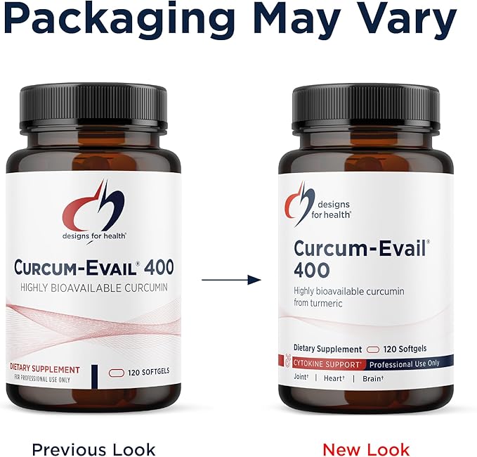 Designs for Health Curcum-Evail 400 - Bioavailable Turmeric Curcumin Supplements - Evail Emulsification Technology - Curcumin C3 Complex with Turmeric Oil + Vitamin E Non-GMO (120 Softgels)