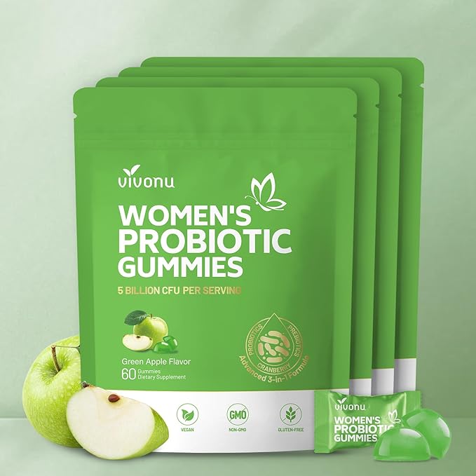 VivoNu Viginal Probiotic for Women Women Probiotic Gummies Feminine Balance Gummies Green Apple Probiotics for Woman Vaginigal Health Yeast Ph Balance