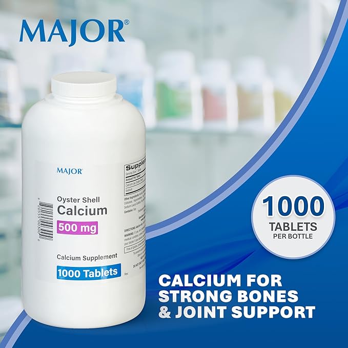 MAJOR Oyster Shell Calcium 500mg - Daily Dietary Supplement for Bone Health and Joint Support Mineral Supplement for Men and Women Gluten-Free - 1000 Tablets (3 Pack)
