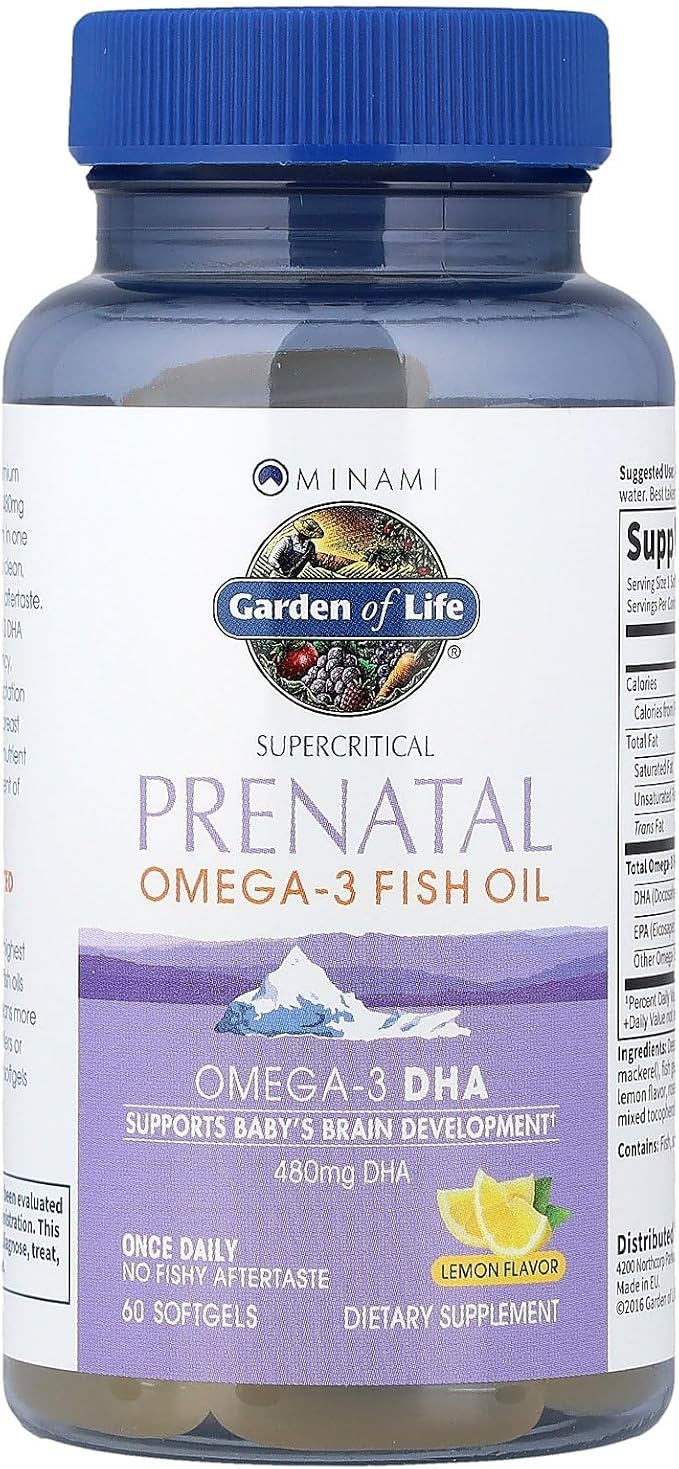 Garden of Life Prenatal DHA Omega 3 Fish Oil Supplement - Minami Natural Prenatal Lemon 60 Softgels