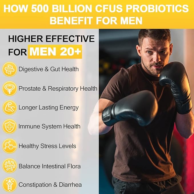 Probiotics for Men 500 Billion CFUs &amp 12 Strains Mens Probiotic with Turmeric Cranberry Goji Gut Health for Men for Digestive Health Gut Bloating &amp Gas Immune Energy Support 120-Day S