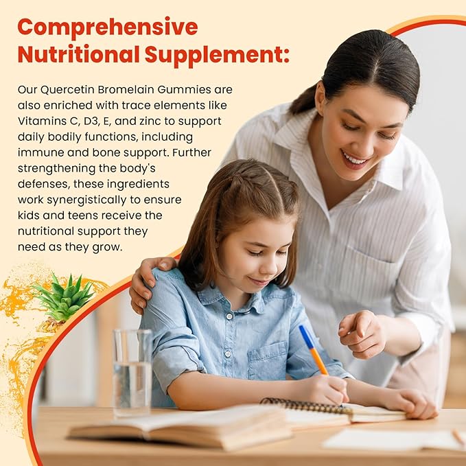 Sugar Free Quercetin with Bromelain Gummies for Kids &amp Adult - Immune Antioxidant Seasonal Support 1000mg Quercetin Supplements with Bromelain Zinc Elderberry Vitamin C D3 E Vegan 60 Count