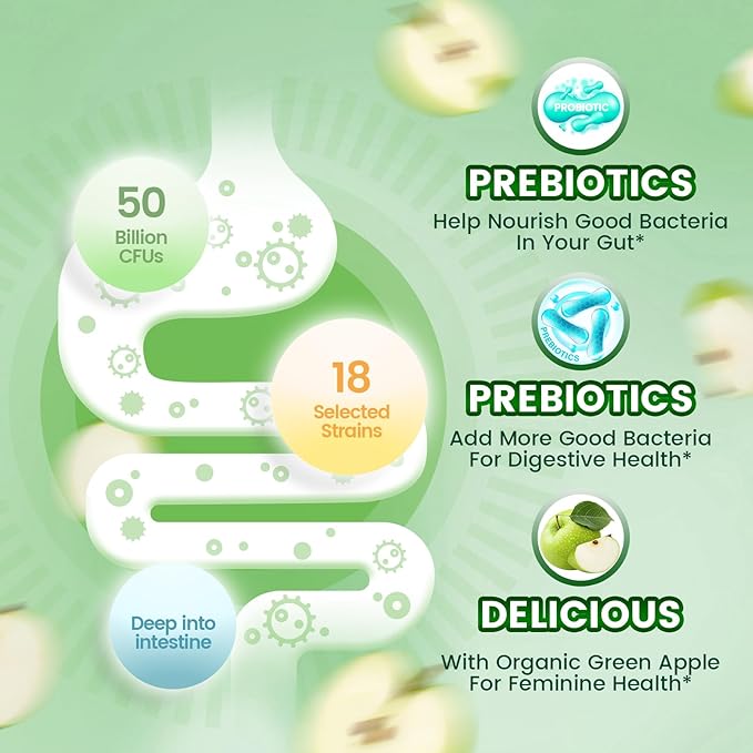 VivoNu Viginal Probiotic for Women Women Probiotic Gummies Feminine Balance Gummies Green Apple Probiotics for Woman Vaginigal Health Yeast Ph Balance