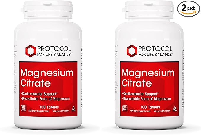 PROTOCOL FOR LIFE BALANCE Magnesium Citrate 400mg - Support Heart Health &amp Bone Formation - Bioavailable Dietary Supplement - Vegan Kosher &amp Halal - 100 Tabs (Pack of 2)