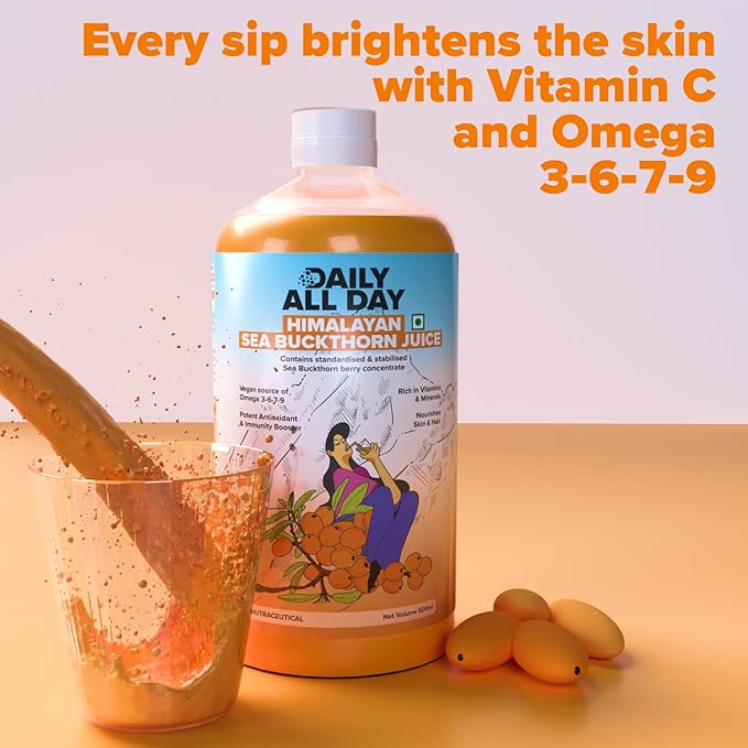 Himalayan Sea Buckthorn Juice Berry Pulp Concentrated 16.9 fl oz (500 ml) Supplements Makes up to 30 Glass Rich in Vitamin C Plant Based Vegan Omega 3-6-7-9 Skin Care