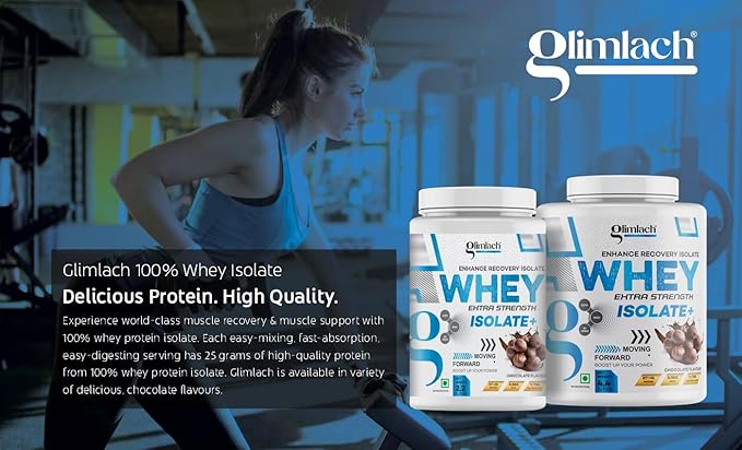 GLIMLACH Whey Extra Strength Isolate + Protein Powder for Muscle Support &amp Recovery Vegetarian - Primary Source Whey Isolate (2.2LBS Chocolate)