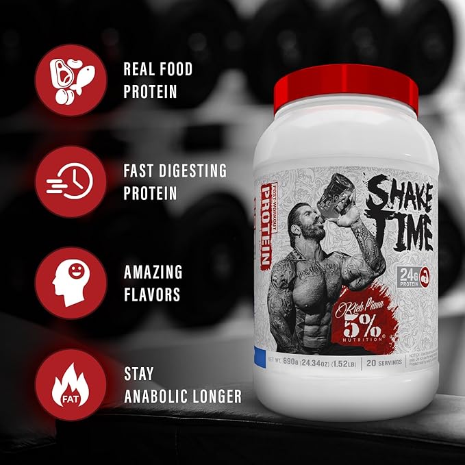 5% Nutrition Rich Piana Shake Time | 24g Animal Based Protein Drink | Grass-Fed Beef Isolate Chicken Egg | No Sugar or Soy (Cookies &amp Cream)