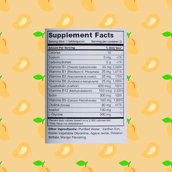 BrainChild B-Complex Liquid - High-Potency Methylated B Vitamins for Energy Stress &amp Mood Non-GMO Vegan Gluten-Free Mango - 16oz