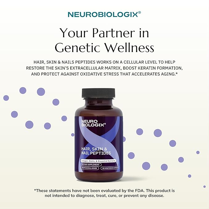 Neurobiologix Hair Skin &amp Nail Peptides Biotin &amp Collagen Peptide Supplement for Hair Skin Nail Support Amino Acid &amp Peptide Complex for Daily Beauty Wellness Gluten Free Vegetarian 9