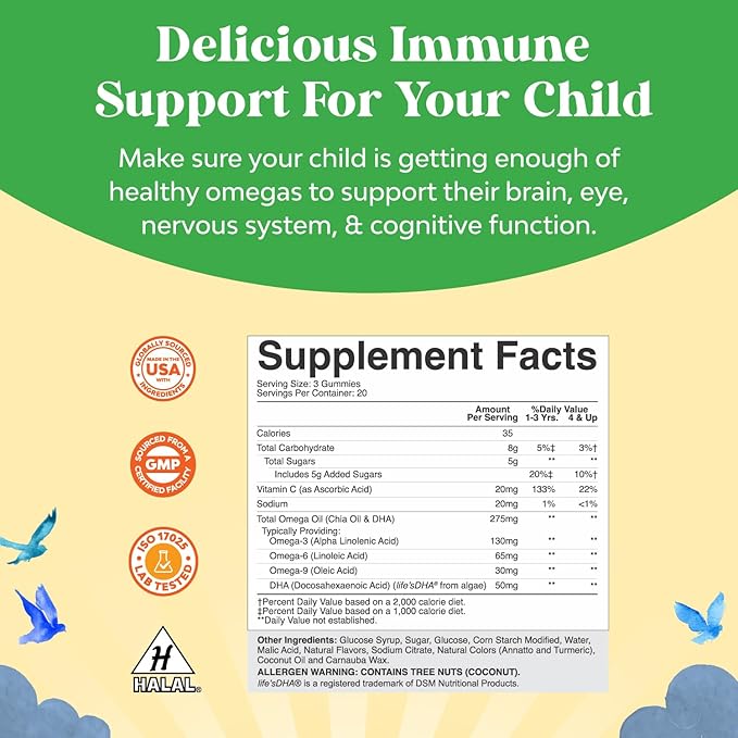 Bundle of Kids DHA Omega 3 Gummies - Fatty Acids Omega 3 6 9 for Brain Immune Strength Vision Focus Support and Liquid Multivitamin for Kids Immunity Support - Yummy Toddler Supplement High Absorption