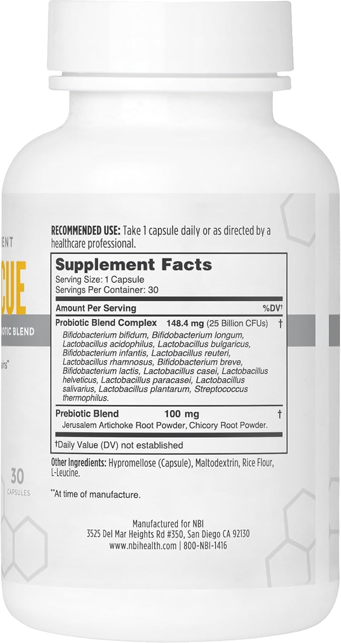 NBI Belly Rescue: Probiotics &amp Prebiotics Blend for Women &amp Men Once Daily for Digestive Skin and Immune Health Shelf Stable