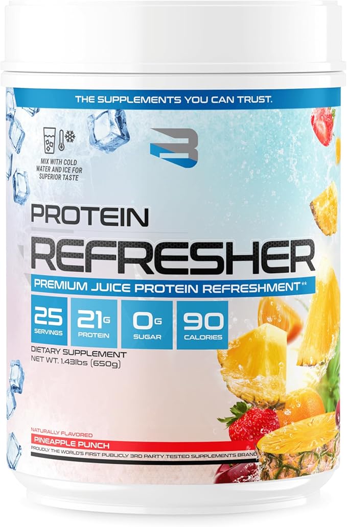 Believe Supplements Protein Refresher (25 Servings) - Revolutionary Juice-Type Whey Protein Powder for Fitness Bodybuilding Gym or for Bigger Protein Intake (25 Scoops Pineapple Punch)