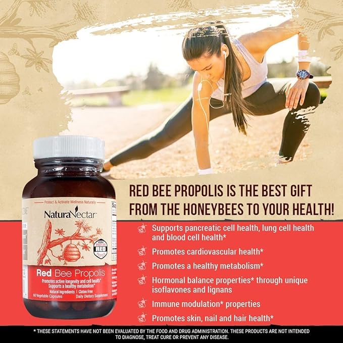 NaturaNectar Natural Bee Propolis Bundle - Red Propolis and Brown Propolis - for Immune Support Respiratory Health and Healthy Metabolism - 60 Capsules per Bottle