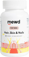 MEWD Teen and Kids Hair Skin+Nails Daily Multivitamin Gummy Strengthener Formula - Chewable Vitamin Supplements with BiotinZincVitamins A B &amp D3 for Girls &amp Boys 60 Made in USA