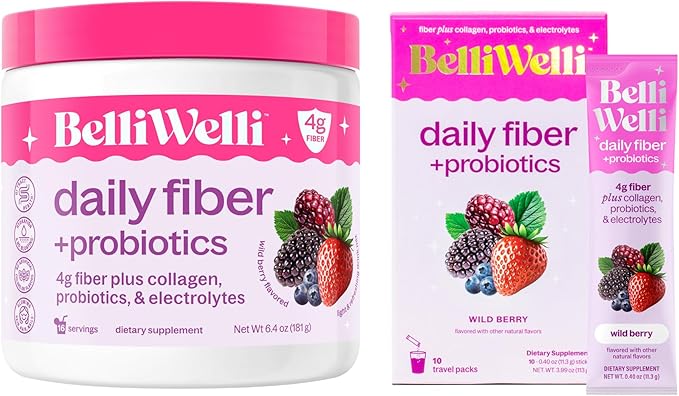 Daily Fiber Supplement Bundle for Women &amp Men – Premium Fiber Powder from Organic Acacia with Added Collagen Electrolytes &amp Probiotics – No Bloat Constipation &amp Gut Health Support (Wild