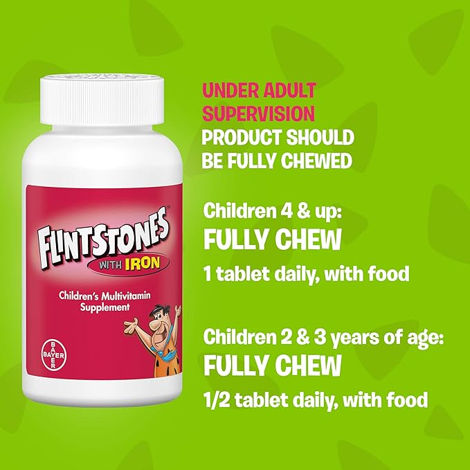Flintstones Chewable Kids Vitamins with Iron Multivitamin for Kids &amp Toddlers with Vitamin D Vitamin C &amp More 60ct (Pack of 2)