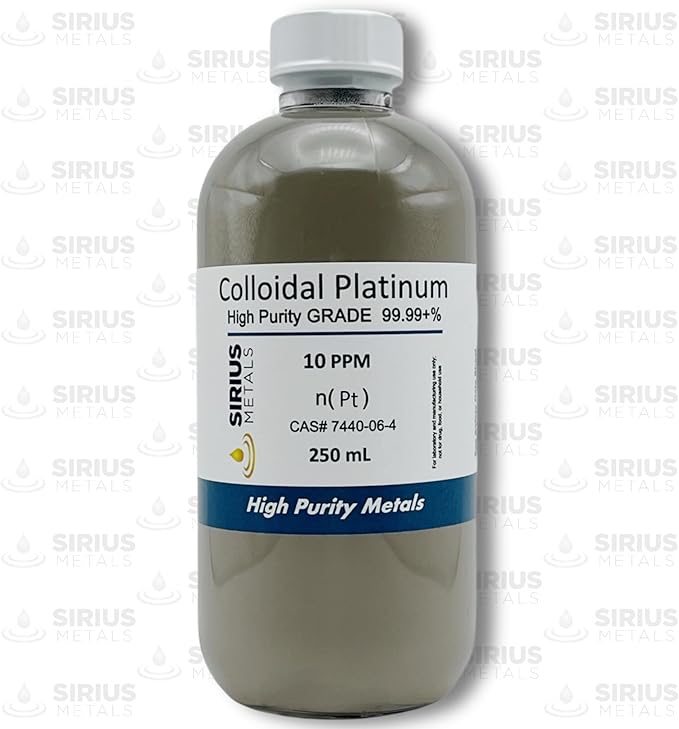 True Colloidal Platinum – 10 ppm - 99.99+% Purity - 250 mL (8.45 Fl Oz) in Clear Glass Bottle - Made in USA