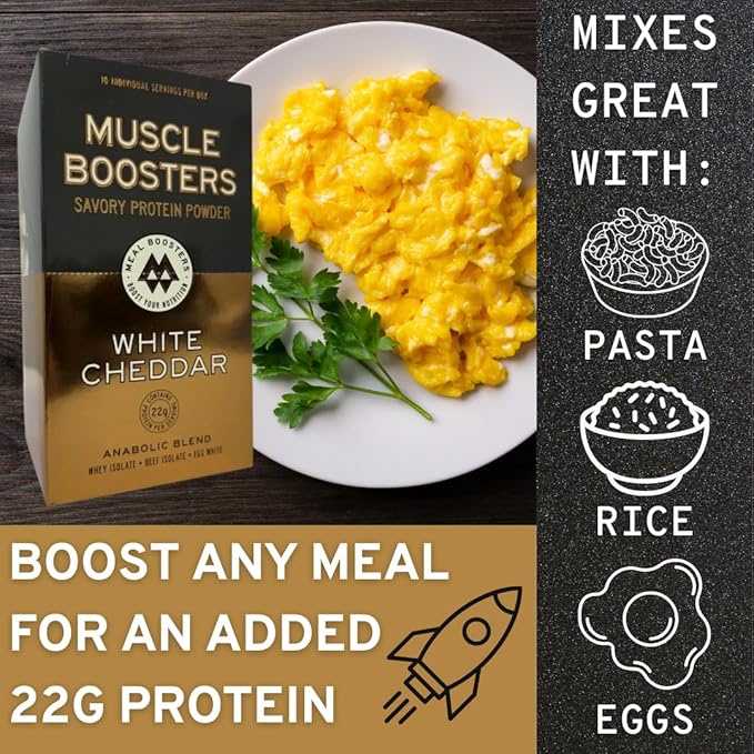 Muscle Boosters Savory Protein Powder | 22g Protein per Serving | Whey Isolate Beef Isolate Egg White | Cooking-Friendly Protein Supplement |Pack of 10 Single Servings