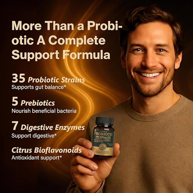 Probiotics for Women &amp Men 100 Billion CFU Probiotic for Digestive Gut &amp Immune Health - with Prebiotics Bioflavonoids &amp Digestive Enzyme 35 Strains Raw Probiotic Supplement 180 Caps
