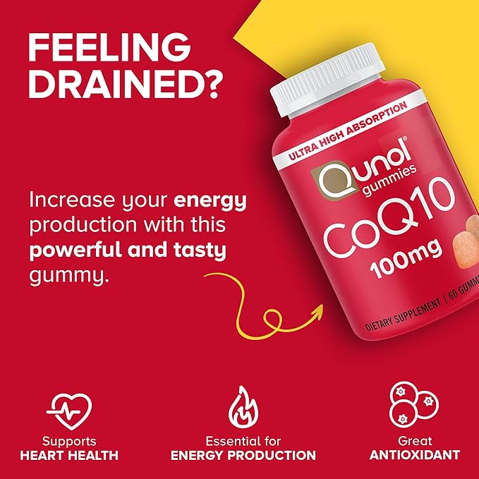 Qunol CoQ10 Gummies CoQ10 100mg Delicious Gummy Supplements Helps Support Heart Health Vegan Gluten Free Ultra High Absorption 2 Month Supply (60 Count Pack of 4)
