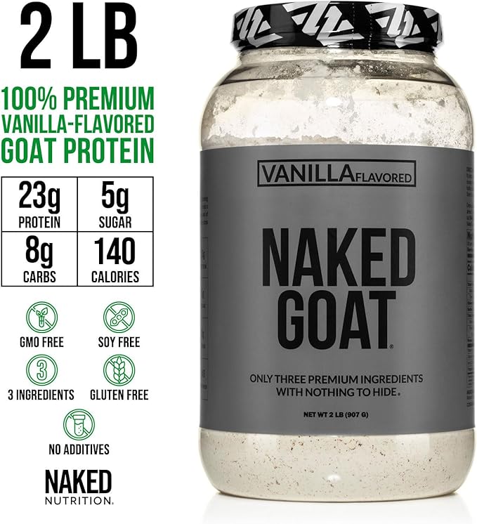 NAKED Goat Vanilla Protein Powder - Pasture Fed Goat Whey Protein Powder from Small-Herd Dairies - Only 3 Ingredients - GMO Free Soy Free - All Natural - 23 Grams of Protein - 25 Servings