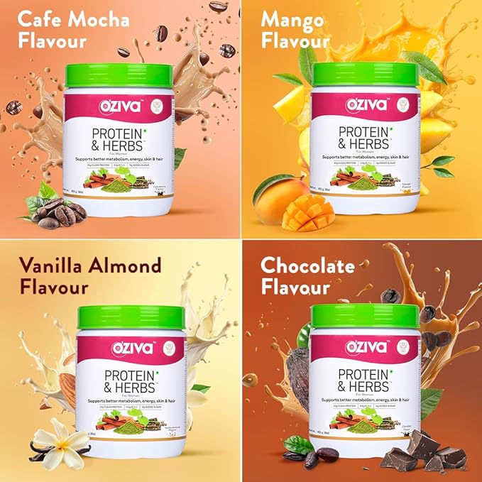 OZiva Protein &amp Herbs Women with Multivitamins Curcumin Shatavari Tulsi for Improved Metabolism Hormonal Balance &amp Skin Hair Health 1.1 lbs Cafe Mocha. Soy Free Gluten Free Non GMO