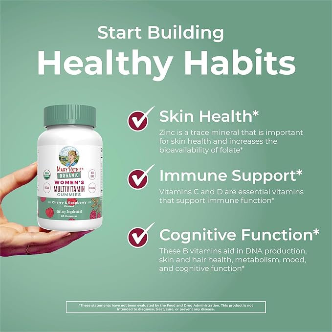 MARYRUTH'S Multivitamin Gummies for Women Ages 14+ | Immune Support | Hair &amp Skin Health | Reproductive Health | Vitamin A C D E B6 B12 Biotin Zinc Iodine | Organic | Vegan | Non-GMO | 60 Count