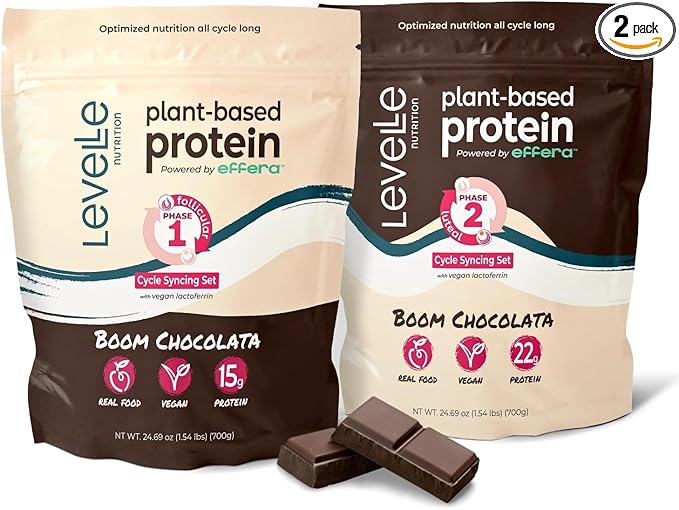 Boom Chocolata Cycle-Syncing Plant-Based Protein Powder Set | Pea &amp Pumpkin Protein | Gut-Friendly with Iron Fiber &amp Vegan Lactoferrin | No Artificial Sweeteners