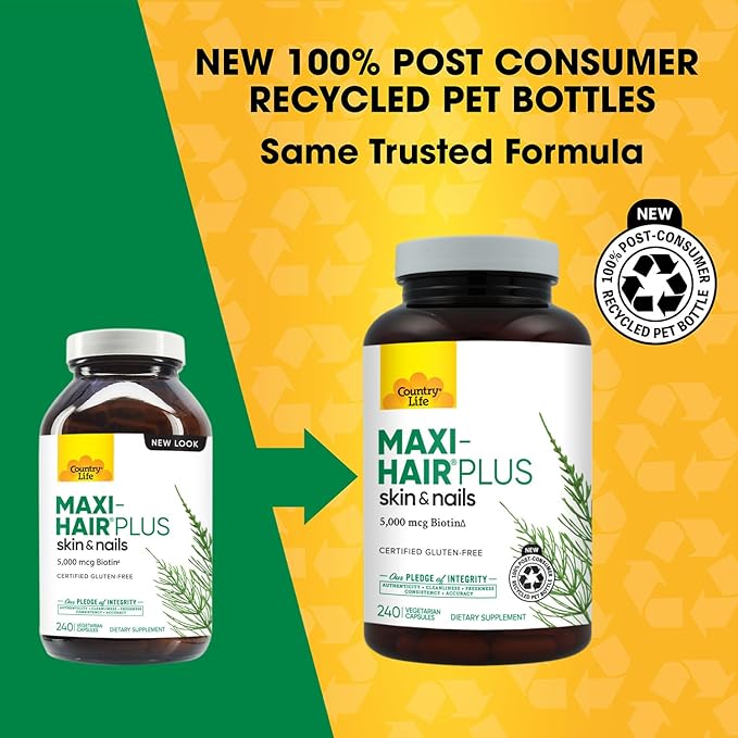 Country Life Maxi-Hair Plus Biotin Supports Healthy Hair Skin and Nails Daily Supplement 240 ct