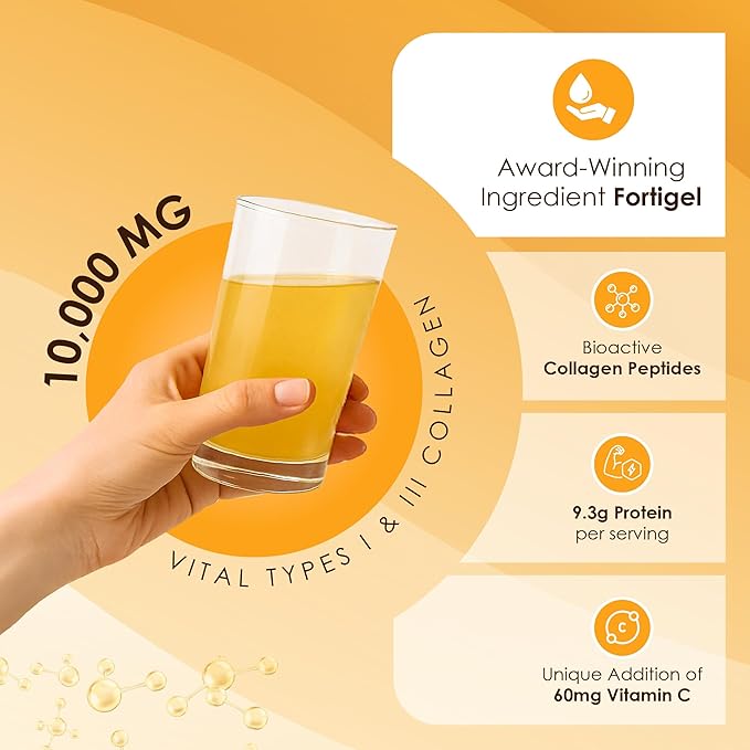 Rawleigh Collagen BCP-Max: 30 Travel Friendly Sachets - Delicious Orange-Flavoured Concentrate 10000mg of Hydrolysed Types I &amp III Collagen Peptides Vitamin C for Hair Skin Nails Muscles GMO-