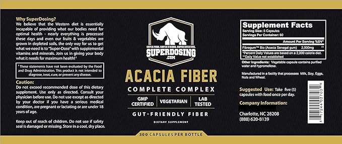 Fast Acting Organic Acacia Senegal Fiber Capsules 600pk. Natural Soluble Fiber Supplement Pill. Vegan Prebiotic Capsules.