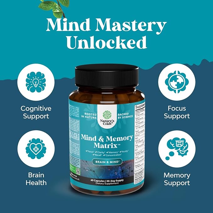 Bundle of Nootropic Brain Supplement for Mental Health &amp Clarity with VIT A B6 Riboflavin Niacin Thiamin Folate and Advanced Lion's Mane Mushroom Supplement - Brain Health Memory Support &amp