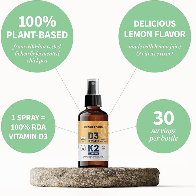 Organic Vitamin D3 5000 IU (Lichen) + K2 120 mcg (Fermented Chickpea) Immune Bone &amp Heart Health with Calcium Absorption | Trace Minerals Lemon &amp Citrus Sugar Free Spray (1 FL OZ 30 Serv