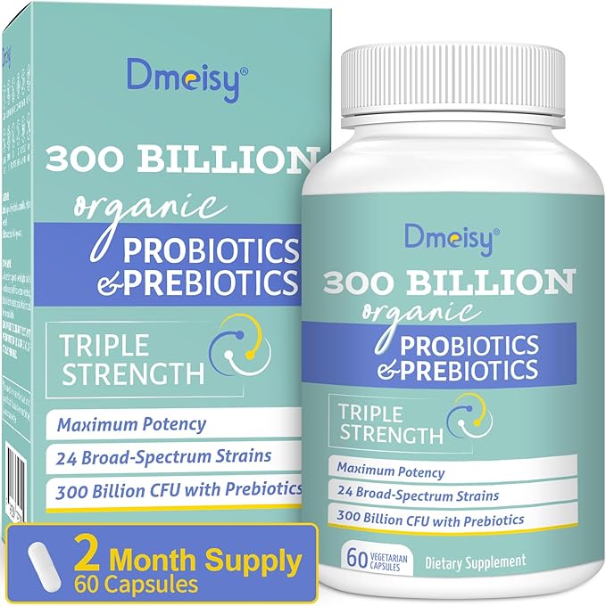 Probiotics for Women and Men 300 Billion CFU 24 Strains Probiotics + 15 Organic Herbs Prebiotics Blend Shelf Stable Gut Health Supplement for Digestive Immune &amp Whole-Body Health 2 Month Supply