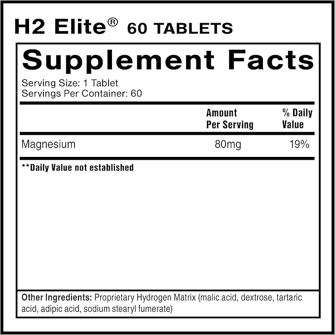 Quicksilver Scientific H2 Elite - Molecular Hydrogen for Energy + Metabolism Support Water Tablets Perfect for Open Containers - Magnesium Malate Drink Additive (60 Molecular Hydrogen Tablets)