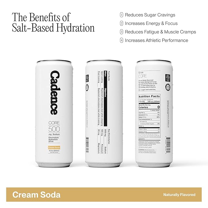 Cadence Electrolyte Drink - Cream Soda Flavor 355ml x 12 | Science-Backed Hydration | Zero Sugar Zero Caffeine | Sodium Potassium &amp Magnesium for Performance &amp Recovery