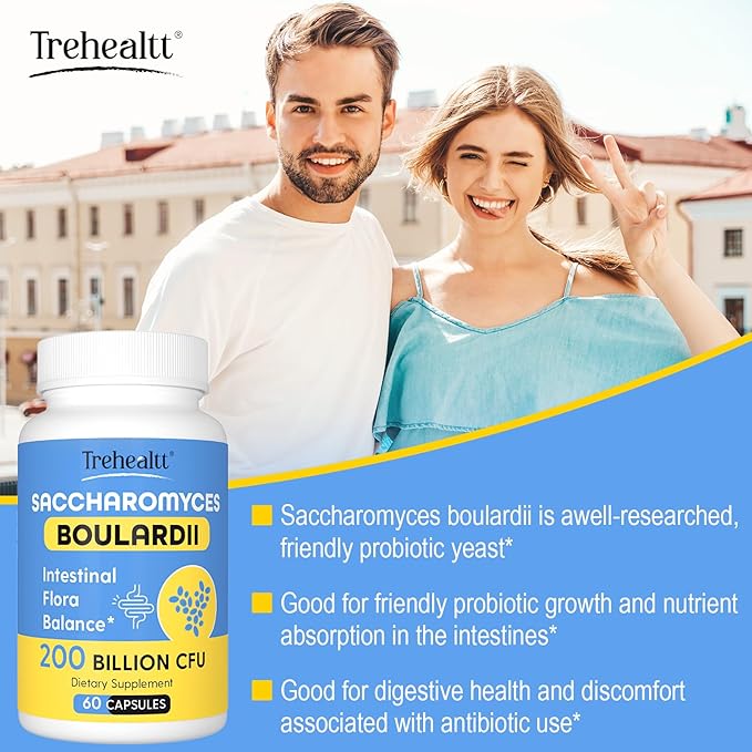 Saccharomyces Boulardii Probiotics 200 Billion CFUs Clinically-Studied Probiotic for Women &amp Men Yeast for Intestinal Gut Immune &amp Digestive Health Acid Resistant &amp Shelf-Stable 60 Da