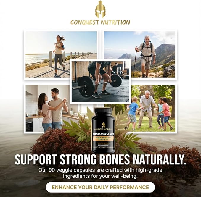Bone Balance Health Complex – Calcium &amp Aquamin Red Algae Mineral Supplement with Vitamin K2 Turmeric &amp Trace Minerals for Bone &amp Joint Support – 90 Veggie Capsules