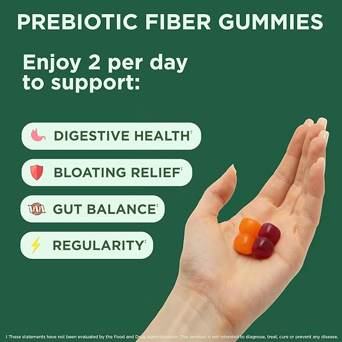 Yuve Prebiotic Fiber Gummies - Delicious - 3g Soluble Fiber Supplement - Supports Digestive Health &amp Regularity - Vegan &amp Gluten-Free Fiber Gummies for Adults &amp Kids - Non-GMO &amp Low Su