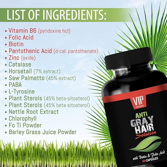 Pure Biotin for Hair Growth - Gray Hair Solution - Anti Gray Hair Women Saw Palmetto for Women Hair Loss biotin Vitamins for Hair Skin and Nails paba Supplement Gray Hair Pills 3 B 180 Caps