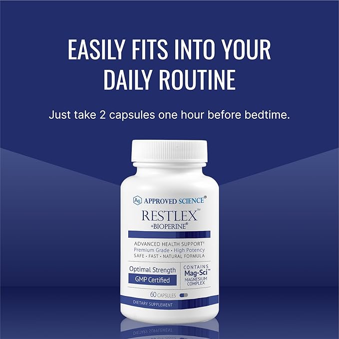 Approved Science Restlex - 420 mg Magnesium Glycinate Blend L-theanine 200 mg - 60 Capsules - Pack of 2